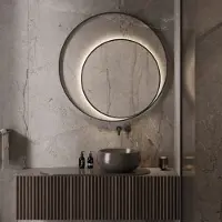 Martens & Meijer Designspiegel Athene Rond met Frame en Indirecte LED Verlichting 90 cm Geborsteld Gunmetal