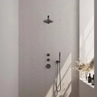 Brauer Edition Thermostatische Inbouw Doucheset - Geborsteld Gunmetal PVD - Hoofddouche 30cm - Wandarm - Ronde Handdouche - Messing - Kranen, - Kranen, Douchekranen, Douchesets, Inbouw douchesets