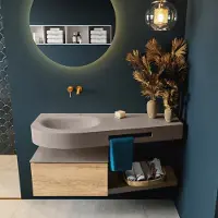 Mondiaz Riva badmeubel 120cm Washed Oak met 1 lade en wastafel links 0 kraangaten Smoke