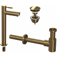 Ink Fonteinkraanset Hoog Model Inclusief Waste en Design Sifon Brushed Mat Goud