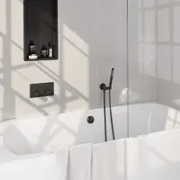 Brauer Inbouwthermostaat set Carving Met Drukknoppen Incl Baduitloop en Afvoer Mat Zwart (Keuze Handdouche)