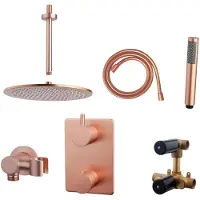 Boss & Wessing Thermostatisch inbouwdoucheset bws plafonduitloop rond 30 cm geborsteld koper
