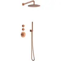 Sanilux Doucheset inbouw deluxe giles met box thermostaat douchekop 25 cm rond geribbelde knop brons