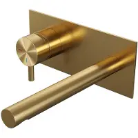 Brauer Gold Edition inbouw wastafelmengkraan met rechte uitloop en afdekplaat model B2 goud geborsteld PVD