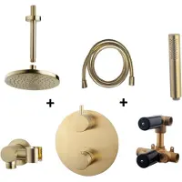 Boss & Wessing inbouw regendouche set cemal rond plafonduitloop geborsteld messing goud pvd coating