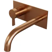 Brauer Inbouw wastafelmengkraan copper edition coldstart gebogen uitloop halfronde hendel links geborsteld koper pvd met afdekplaat