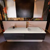 Mondiaz Erin 150cm badmeubel Dark Brown met 2 lades en beige wastafel rechts 1 kraangat