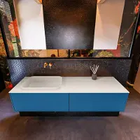 Mondiaz Erin 150cm badmeubel Jeans met 2 lades en beige wastafel links zonder kraangaten