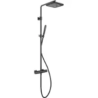 Hotbath Gal SDSGL9 opbouw regendoucheset met staafhanddouche en 22cm vierkante hoofddouche aan glijstang geborsteld gunmetal PVD