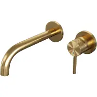 Brauer Gold Carving inbouw wastafelkraan met gebogen uitloop, lange handgreep en ColdStart geborsteld messing PVD rechts