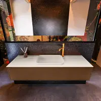 Mondiaz Erin 150cm badmeubel Rust met 1 lade en beige wastafel midden 1 kraangat