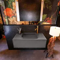 Mondiaz Badkamermeubelset Erin 100 cm met 1 Lade met RIDGE Wastafel Midden Dark grey met 1 kraangat Greeploos Mat Dark Grey