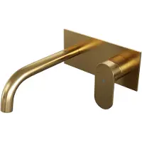 Brauer Gold Edition inbouw wastafelmengkraan met gebogen uitloop en afdekplaat model C1 goud geborsteld PVD