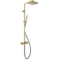 Hotbath Gal SDSGL9 opbouw regendoucheset met staafhanddouche en 22cm vierkante hoofddouche aan glijstang geborsteld messing PVD