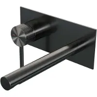 Brauer Inbouw wastafelmengkraan gunmetal carving coldstart rechte uitloop ronde hendel links geborsteld gunmetal met afdekplaat