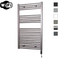 Sanicare Elektrische radiator hwv met wifi 111,8x60 cm inox look 730w met thermostaat zwart rechtsonder