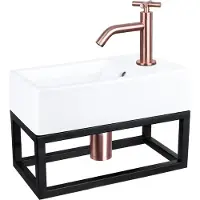 Differnz Fonteinset force keramiek en handoekrek 40x22x11.5 cm wit met gebogen kruis kraan rood koper