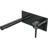 Brauer Gunmetal Carving inbouw wastafelmengkraan met rechte uitloop en afdekplaat model A1 gunmetal geborsteld PVD