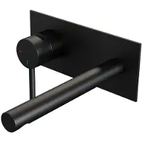 Brauer Inbouw Wastafelmengkraan Black Edition Coldstart Rechte Uitloop Ronde Hendel Links Mat Zwart Met Afdekplaat