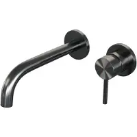 Brauer Edition Inbouw Wastafelkraan - Gebogen Uitloop - Rozetten - Hendel 1 Rechts - Geborsteld Gunmetal PVD - Messing - Kranen, Wastafelkranen,