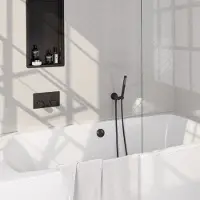 Brauer Inbouwthermostaat set Black Edition Met Drukknoppen Incl Baduitloop en Afvoer Mat Zwart(Keuze Handdouche)