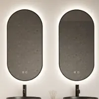 Gliss Design Spiegel Aura 40x100cm Mat Zwart Ovaal Met LED Verlichting & Geintegreerde Spiegelverwarming