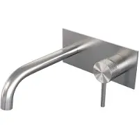 Brauer Inbouw wastafelmengkraan brushed carving coldstart gebogen uitloop ronde hendel rechts geborsteld rvs pvd met afdekplaat