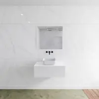 Mondiaz Badkamermeubelset LAGOM 80 cm met Topblad Gecentreerde Wastafel Solid Surface Opzetkom Binx Zonder Kraangaten Mat Wit (1 lade)