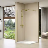 Van Rijn Inloopdouche products vaste wand 140x200 cm helder glas incl stabilisatiestang en gouden muurprofiel