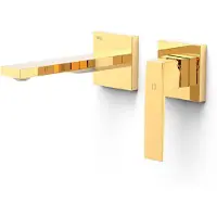 Tres Wastafelmengkraan Inbouw Slim Exclusive 2 Delen Rechte Uitloop en Hendel Goud