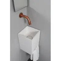 Ink Fontein Skyscraper Polystone Zonder Kraangat Inclusief Handdoek Uitsparing En Verzonken Plug Mat Wit 20x20x30 cm