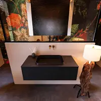 Mondiaz Erin 100cm badmeubel Urban met 1 lade en zwarte wastafel midden zonder kraangaten