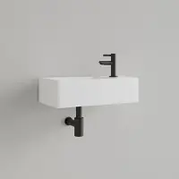 Gliss Design Fontein freya solid marble 40x22x10 cm met kraangat rechts mat wit