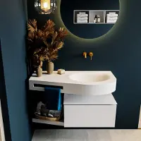 Mondiaz Riva badmeubel 100cm Talc met 1 lade en wastafel rechts 0 kraangaten Talc