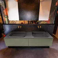 Mondiaz Erin 150cm badmeubel Army met 2 lades en donkergrijze wastafel dubbel zonder kraangaten