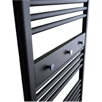 Sanicare Handdoekhouder paneel 52x9x3 cm zwart met 3 chromen handdoekknoppen