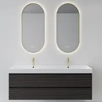 Boss & Wessing Spiegelcombinatie BWS 2x Thyreos 40x100cm Ovaal Met Rand Mat Goud LED Verlichting & Geintegreerde Spiegelverwarming