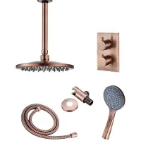 Boss & Wessing Inbouw Regendouche Set BWS Copper Plafonduitloop en 3 Standen Handdouche Geborsteld Koper 30 cm