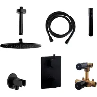 Boss & Wessing Thermostatisch inbouwdoucheset bws plafonduitloop rond 20 cm mat zwart