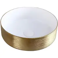 Boss & Wessing Waskom bws keramiek met geborsteld goud relief 36 cm wit