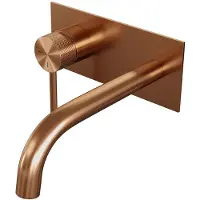 Brauer Carving Inbouw Wastafelkraan - Gebogen Uitloop - Achterplaat - Hendel 1 Links - Geborsteld Koper PVD - Messing - Kranen, Wastafelkranen, Inbouw