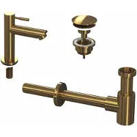 Ink Fonteinkraanset Laag Model Inclusief Waste en Design Sifon Brushed Mat Goud