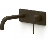 Tres Wastafelmengkraan inbouw study exclusive met afdekplaat gebogen uitloop 18 cm en hendel zwart brons