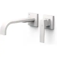 Tres Wastafelmengkraan Inbouw Slim Exclusive 2 Delen Lange Gebogen Uitloop en Hendel Mat Wit