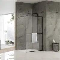 Van Rijn Inloopdouche st04 met handdoekstang 120x200 cm 8 mm helder glas zwart