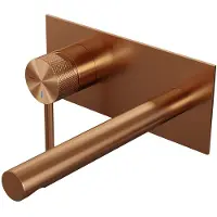 Brauer Inbouw wastafelmengkraan copper carving coldstart rechte uitloop ronde hendel links geborsteld koper pvd met afdekplaat