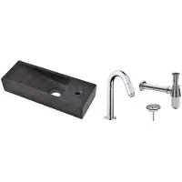 Wiesbaden FonteinPack Small Natuursteen Rechts 38x14x8 cm Chroom (Keuze uit 20 kranen)