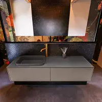 Mondiaz Erin 150cm badmeubel Smoke met 2 lades en donkergrijze wastafel links 1 kraangat