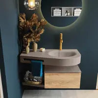 Mondiaz Riva badmeubel 100cm Washed Oak met 1 lade en wastafel rechts 1 kraangat Smoke