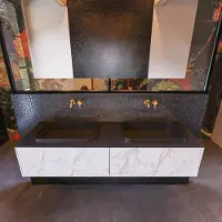 Mondiaz Badkamermeubelset Erin 150 cm met 2 Lades met RIDGE Wastafel Dubbel Urban Zonder Kraangaten Greeploos Mat Carrara